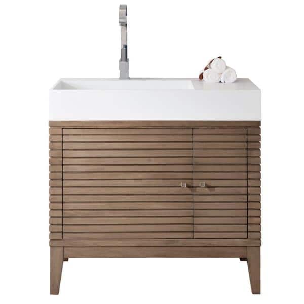Linear 35.5 in. W x 19 in.D x 34.5 in. H Single Bath Vanity in Whitewashed 