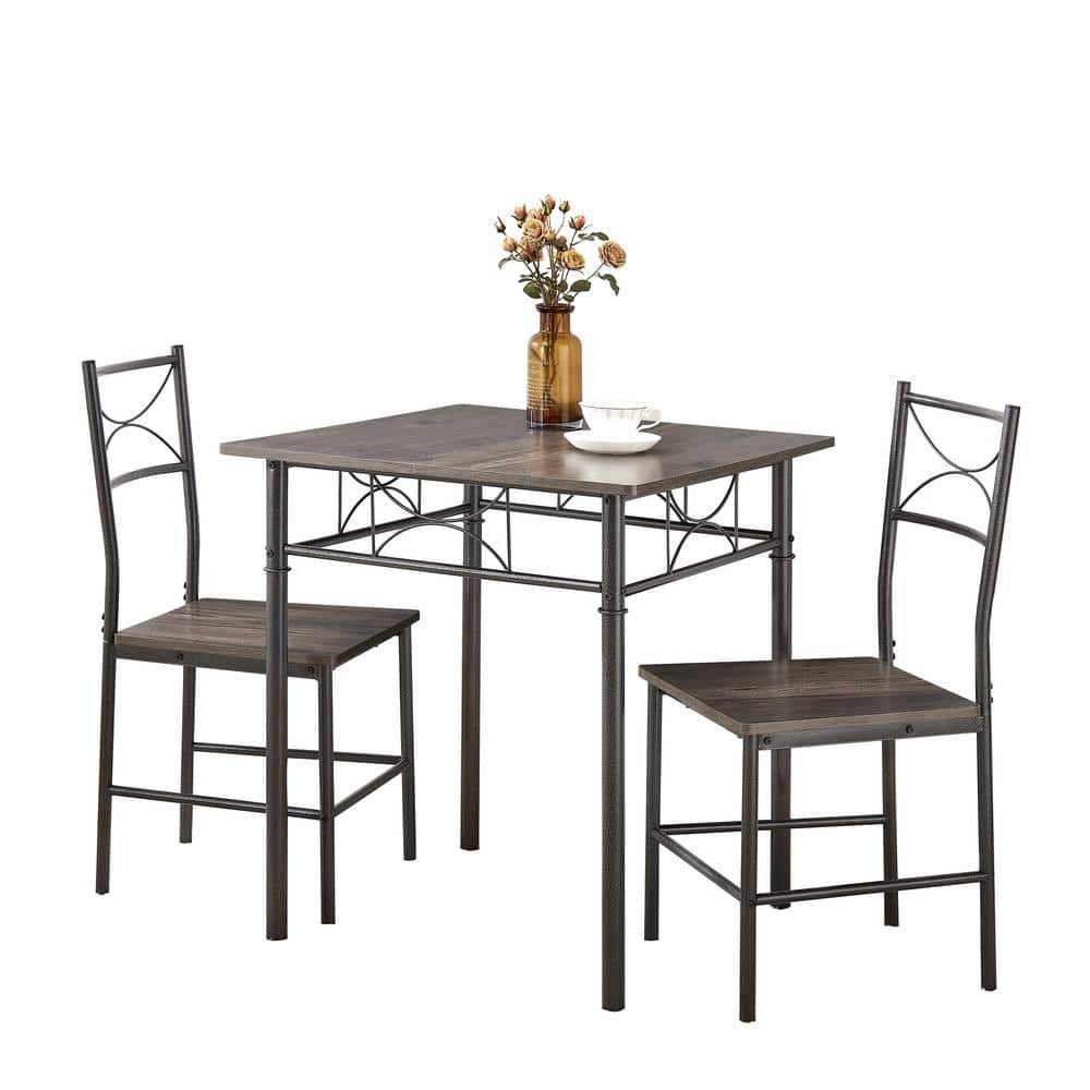 Hot Seller 3-Piece Outdoor Metal and Wood Dining Table Set for Patios, Back