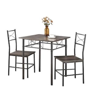 Hot Seller 3-Piece Outdoor Metal and Wood Dining Table Set for Patios, Backyards, Porches, Gardens, Poolside, Grey