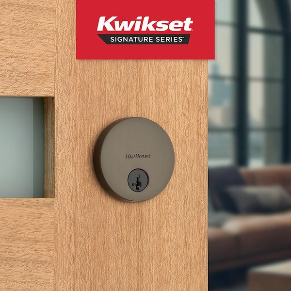 Uptown Gunmetal Single Cylinder Round Keyed Entry Door Deadbolt featuring SmarKey Security