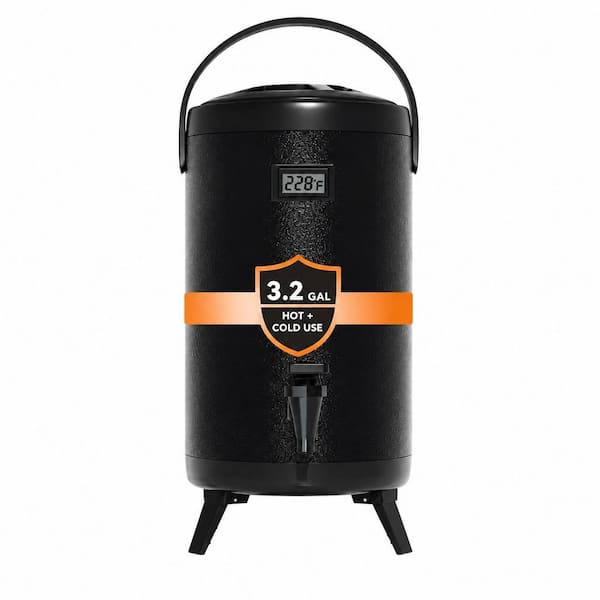 Insulated Beverage Serveware 3 Gallon with Spigot LCD Thermometer Triple-Layer Stainless Steel Hot Cold