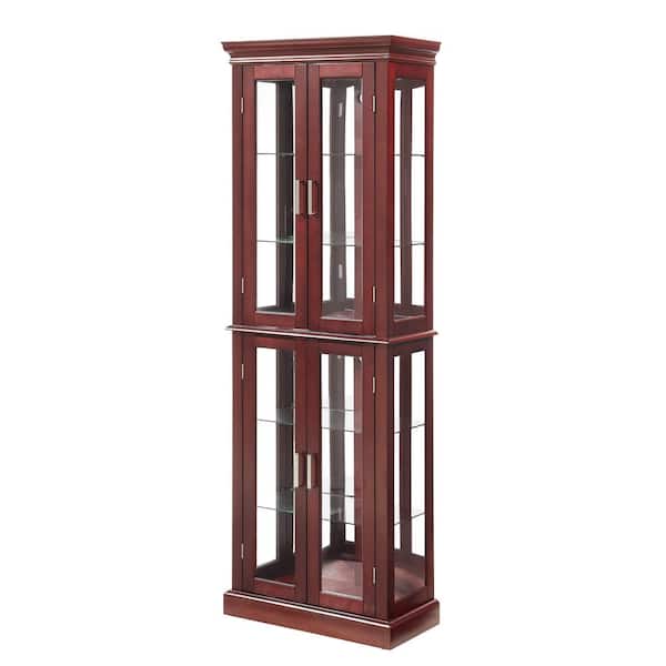 XUJMK 24 in. W x 12 in. D x 70 in. H Red Linen Cabinet, Curio Cabinet Lighted with Adjustable Shelves and Mirrored Back Panel