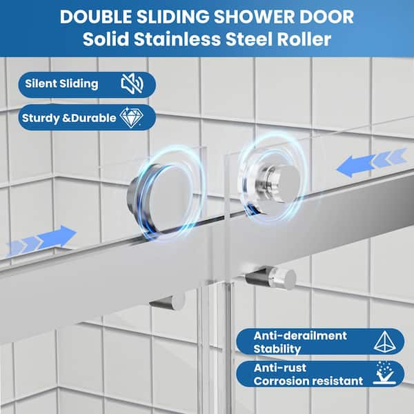 56-60 in. W x 58 in. H Double Sliding Frameless Tub Shower Door in Chrome with Nano-Coated Easy-Clean Frosted Glass