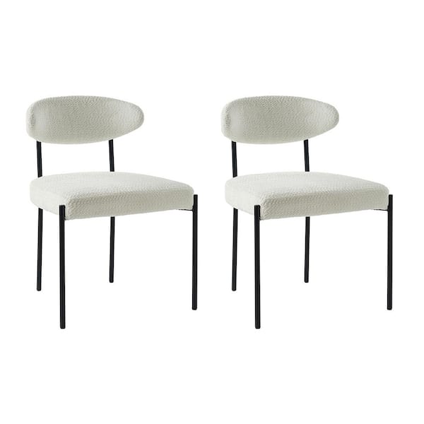 JAYDEN CREATION Kar Boucle Lamb Wool Slipcover Dining Chair with Removable and Washable Plush Seat Cover Set of 2-Ivory