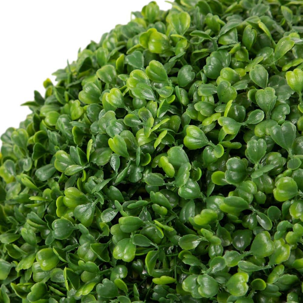 Two-Tone Green Plastic Boxwood Topiary, 13.7" Tabletop