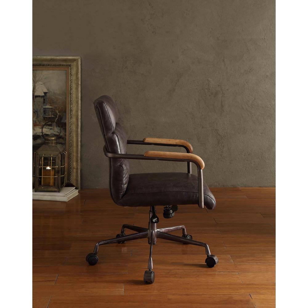 Antique Slate Executive Swivel Chair in Top Grain Leather and Wood