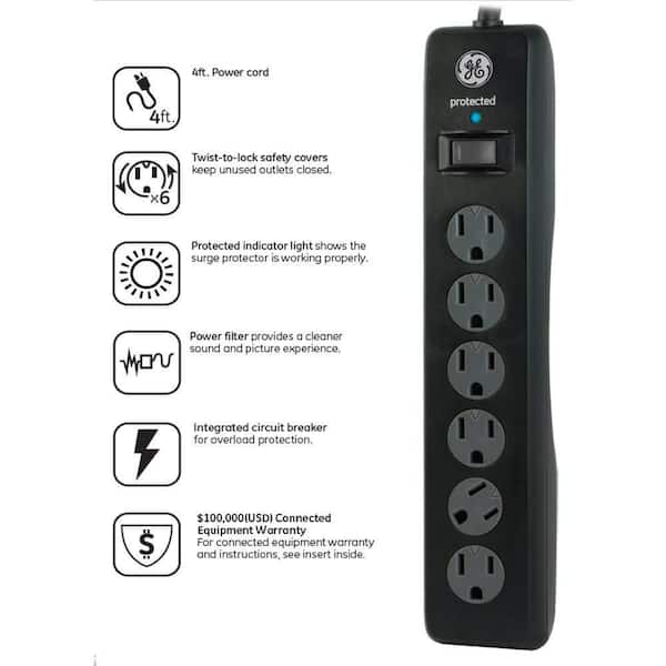 Basics Heavy Duty Rectangle Metal Surge Protector Power Strip with  Mounting Brackets, 9 Outlet, 600-Joule (15A On/Off Circuit Breaker), Black