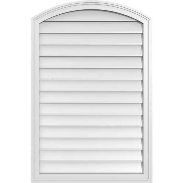 Ekena Millwork 28 in. x 42 in. Arch Top Surface Mount PVC Gable Vent: Functional with Brickmould Frame