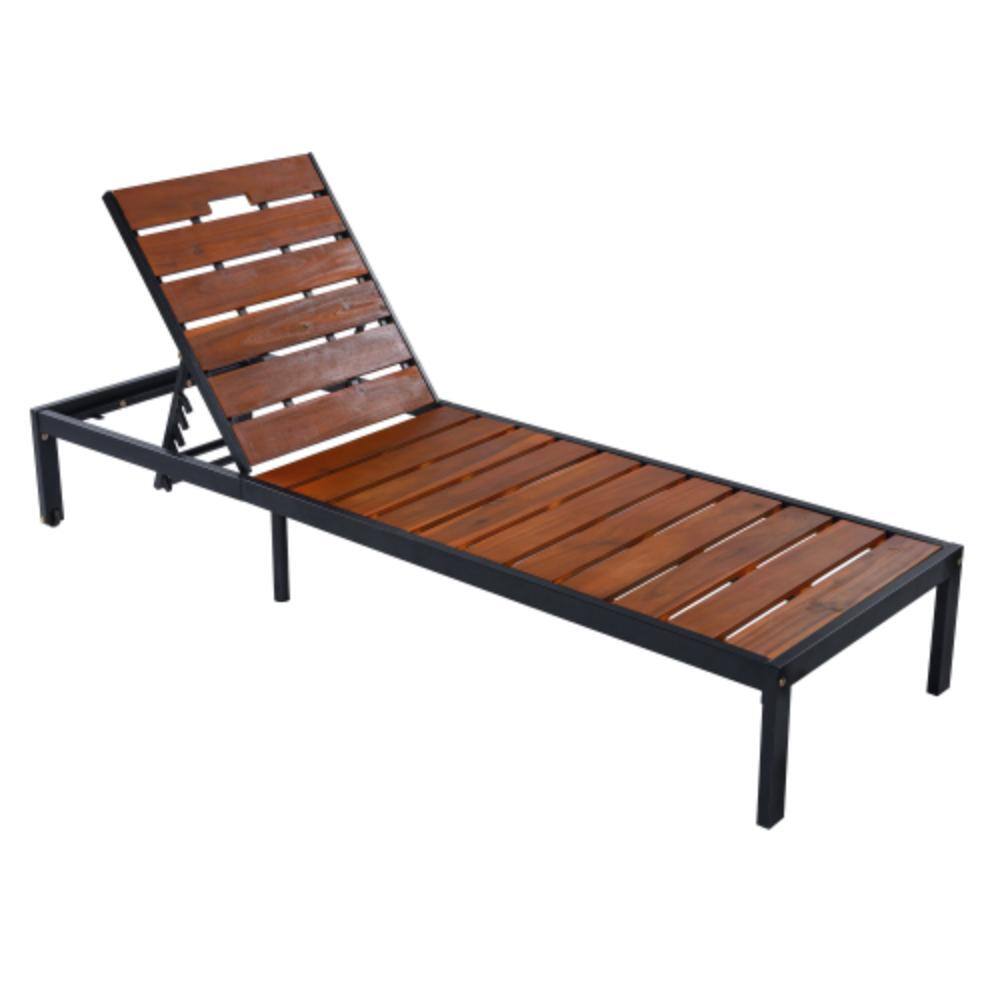 Black 1-Piece Acacia Wood Outdoor Patio Chaise Lounge with Brown Cushions price history on PriceWatchPro