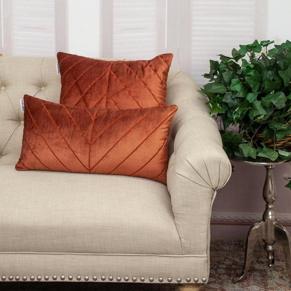 Burnt Orange Geometric Stitched Velvet Square Pillow