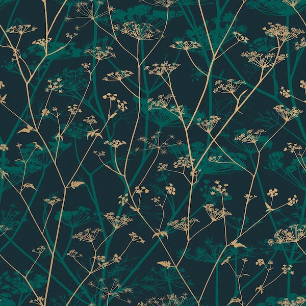 Unbranded Clarissa Hulse Wild Chervil Kingfisher and Gold Blue Removable Wallpaper Sample