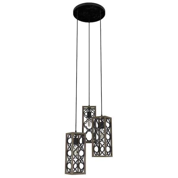 Hunter Gablecrest 3 Light French Oak Cluster Chandelier with Metal Shades Kitchen Light