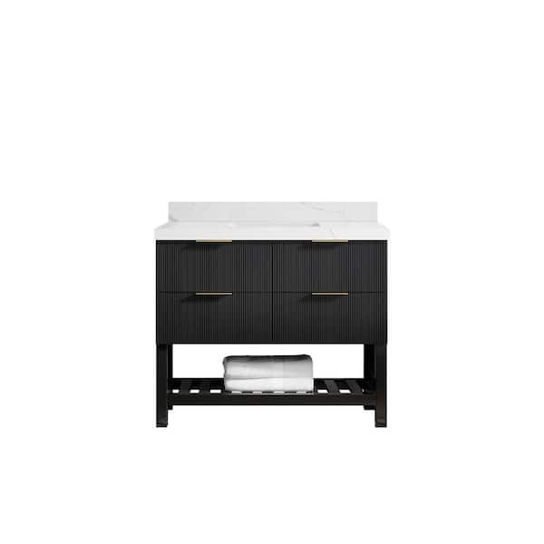 Willow Collections Catalina 42 in. W x 22 in. D x 36 in. H Bath Vanity in Black with 2" Calacatta Quartz Top