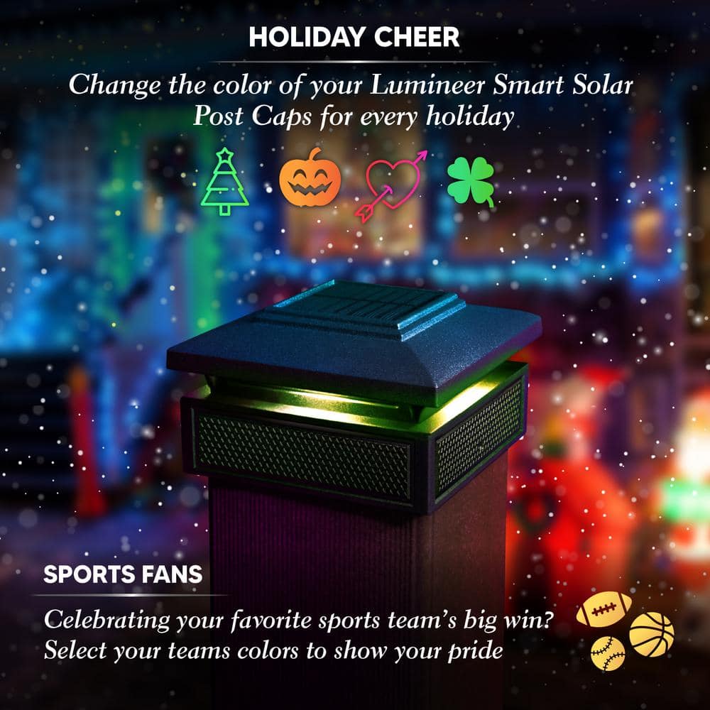 Black Aluminum Solar LED Post Cap Light, 6" x 6"