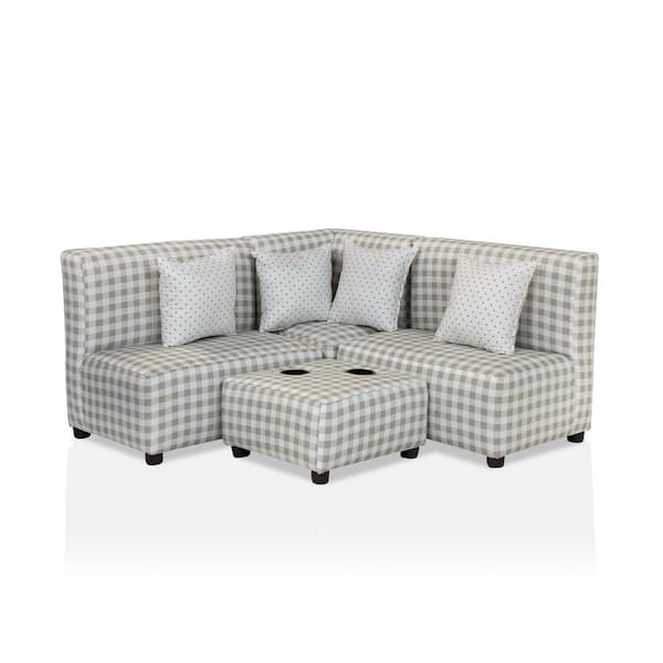Furniture Of America Sami Gray Gingham Kids Sofa Sectional With Ottoman Idf Am1102 The Home Depot