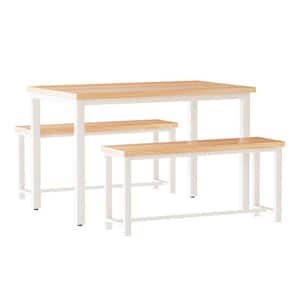 21 Saviq 3-Piece Rectangle Wood Oak Bar Table Set with 2 Benches