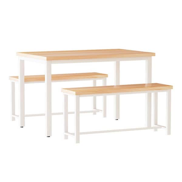 mieres 21 Saviq 3-Piece Rectangle Wood Oak Bar Table Set with 2 Benches
