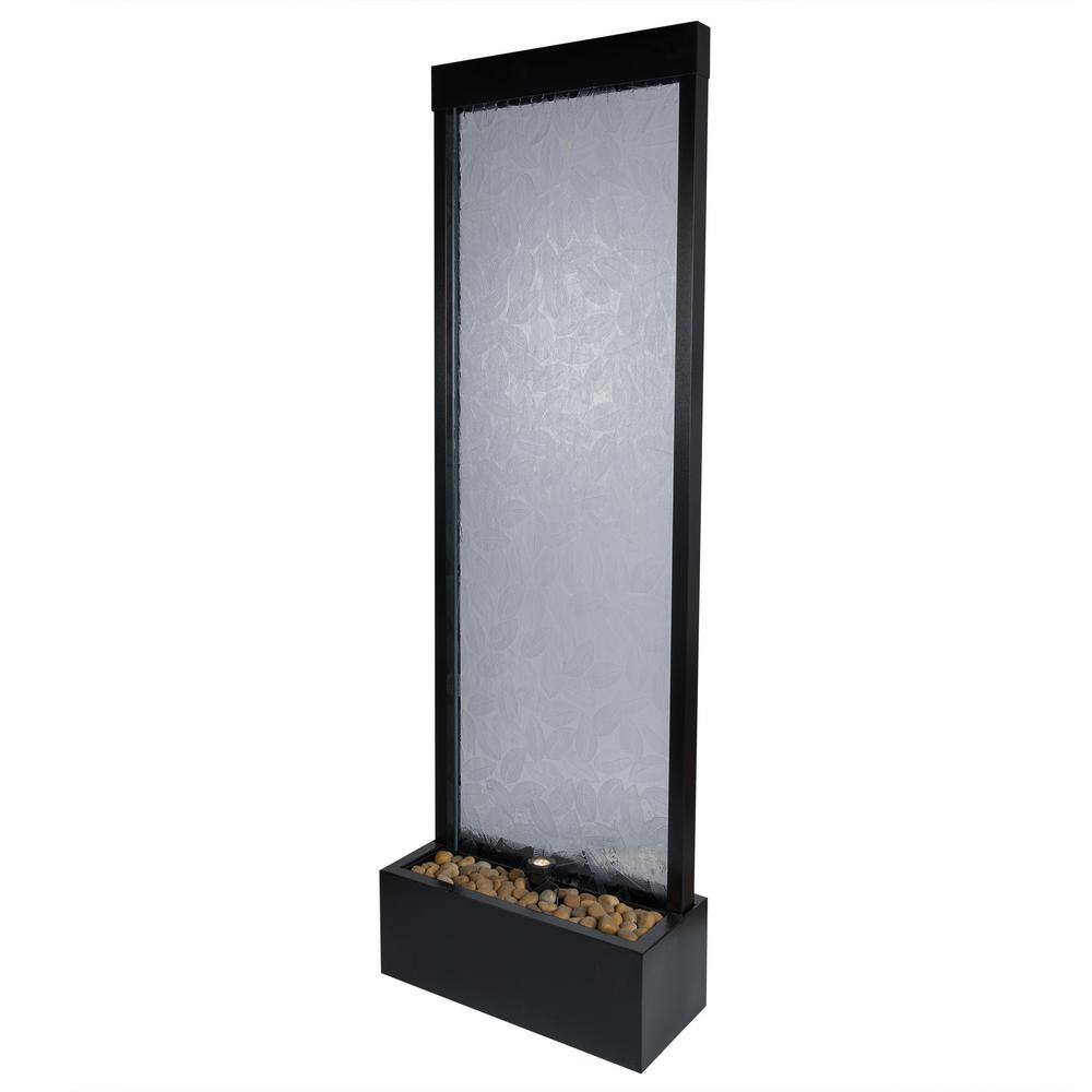 72" Clear Glass and Aluminum Waterfall Fountain with Embossed Leaves
