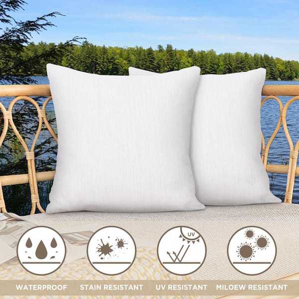 Kahomvis 18 in. x 18 in. White Outdoor Waterproof Yarn Dyed Throw Pillow (2- Pack) STF-LKW1-2706 - The Home Depot