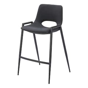 35.60 in. H Black Counter Height Metal Bar Stool with Faux Leather Seat (Set of 2)