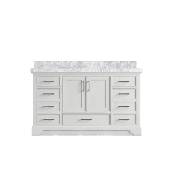 Willow Collections Charlotte 60 in. Single Sink Freestanding White Bath Vanity with Carrara Marble Top