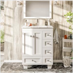 Happy 24 in. W x 18 in. D x 34 in. H Bathroom Vanity in White with White Carrara Marble Vanity Top with White Sink