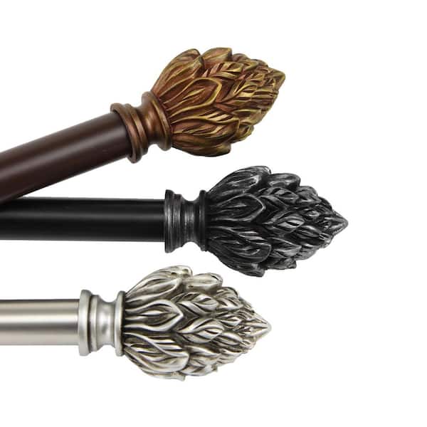 Rod Desyne 18 in. - 28 in. Telescoping Single Curtain Rod Kit in Black with Ember Finial