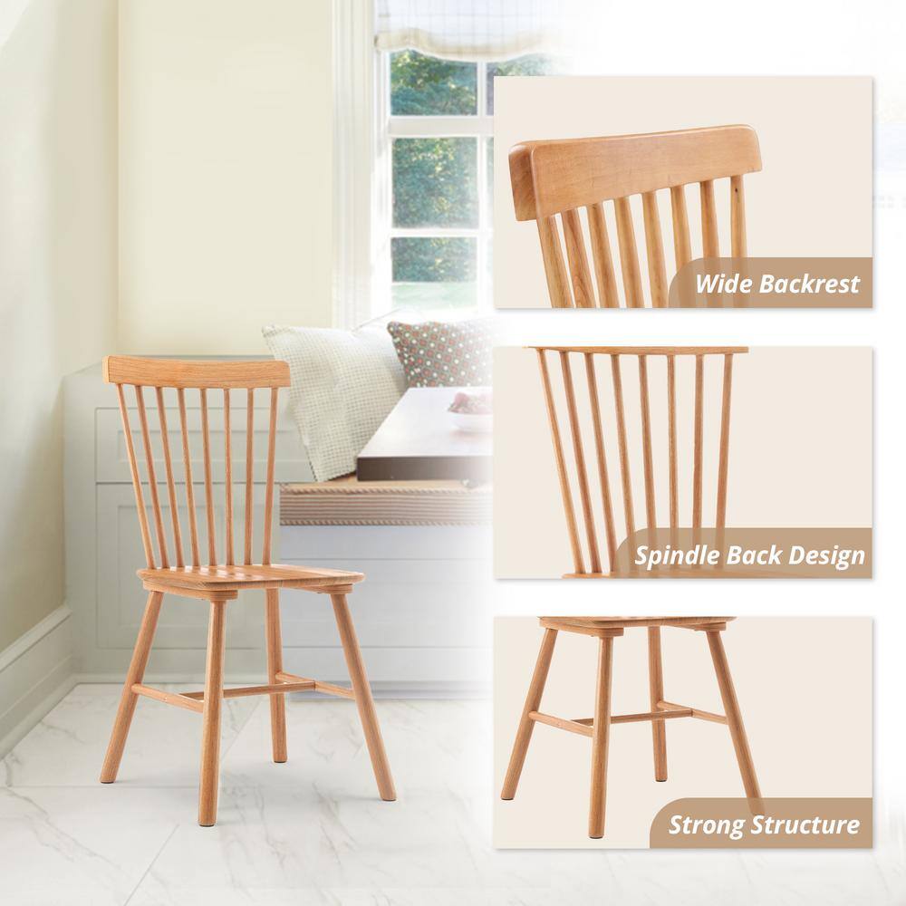 Collage showing a natural wood dining chair and its design features.