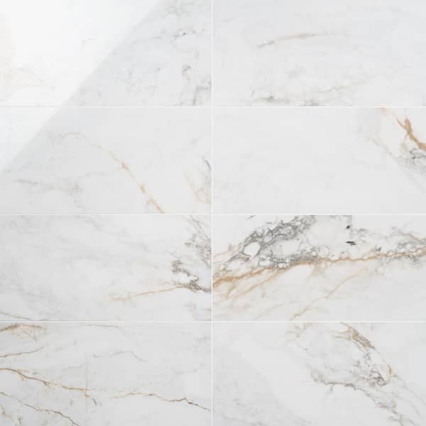 Tavani Calacatta Gold 11.81 in. x 23.62 in. Marble Look Polished Porcelain Floor and Wall Tile (11.62 Sq. Ft. / Case)