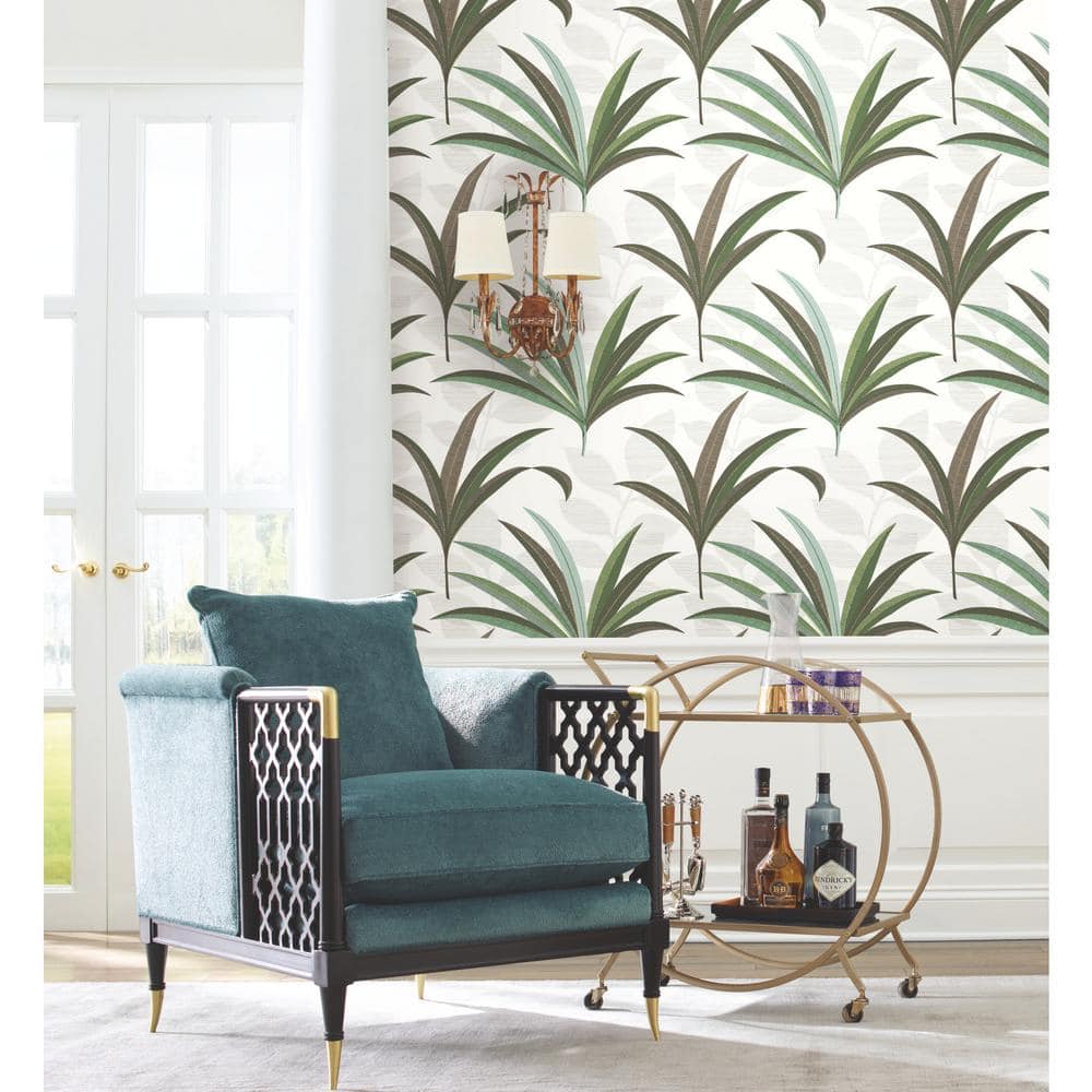 White and Green Tropical Palm Non-woven Wallpaper