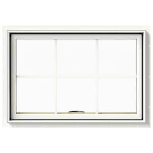 36 in. x 24 in. W-2500 Series White Painted Clad Wood Awning Window w/ Natural Interior and Screen