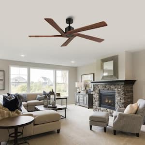 54 in. DC Indoor Black and Walnut Ceiling Fan without Lights and Remote Control