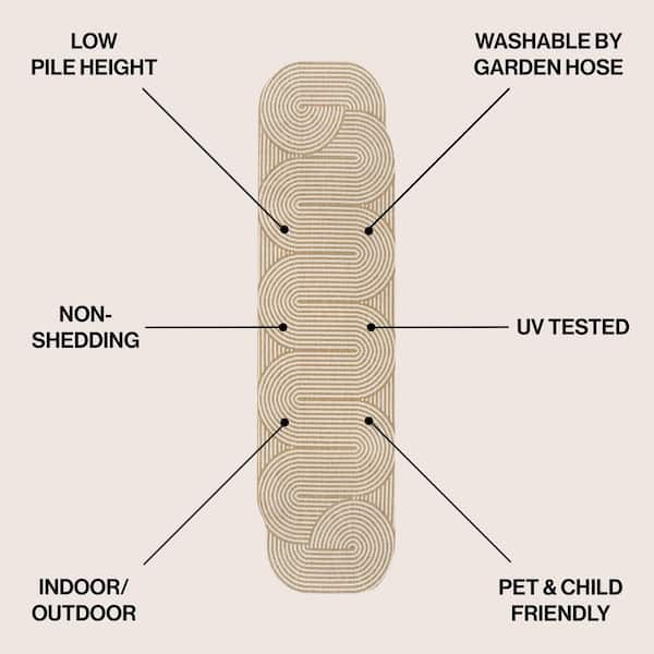 Margot Modern Geometric Arch Stripe Cream/Natural 2 ft. x 8 ft. Indoor/Outdoor Shaped Runner Rug