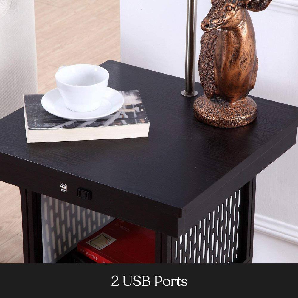 Black Adjustable Kids Shelf with Built-In Lamp and USB