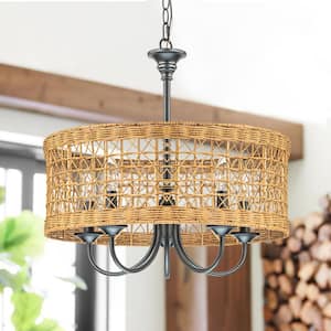 Brayden 5-Light Boho Rattan Drum Chandelier