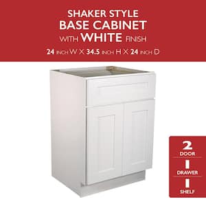 Brookings Plywood Ready to Assemble Shaker 34.5x24x24 in. 2-Door 1-Drawer Base Kitchen Cabinet in White