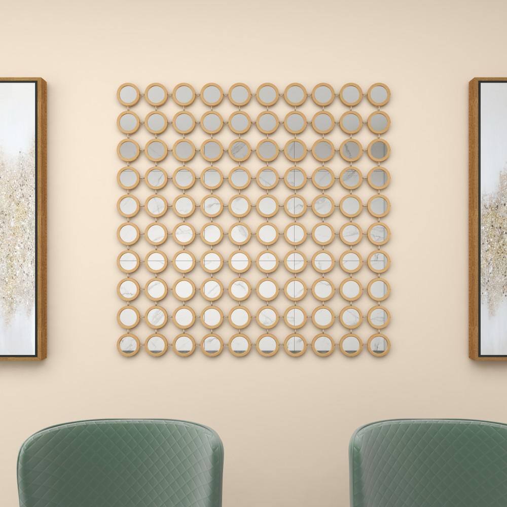Square Gold and Silver Metal Wall Mirror Panel