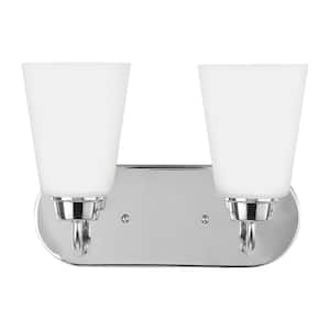 Kerrville 12 in. 2-Light Chrome Traditional Transitional Bathroom Vanity Light with Satin Etched Glass Shades