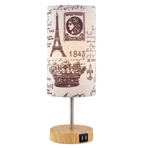 15 in. Metal Table Lamp with 2 USB Ports and Eiffel Tower Print