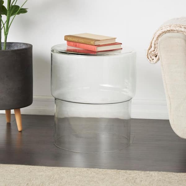 Litton Lane 16 in. Clear Modern Medium Round Glass End Table