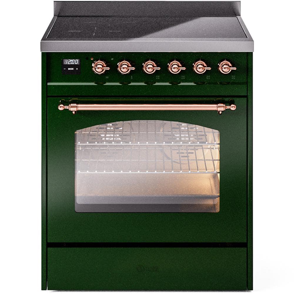 Nostalgie II 30 in. 4 Zone Freestanding Induction Range in Emerald Green with Copper -  ILVE, UPI304NMPEGP