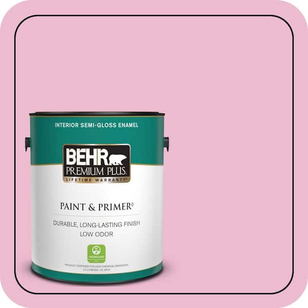 BEHR PREMIUM PLUS 1 gal. #P130-2A Dainty Pink Semi-Gloss Enamel Low Odor Interior Paint & Primer