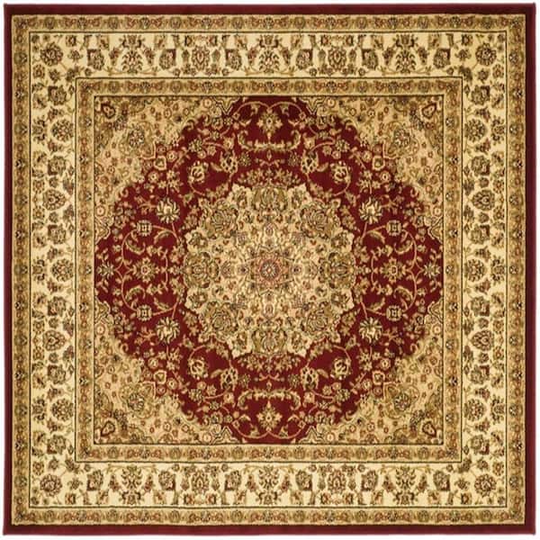 Lyndhurst Red/Ivory 8 ft. x 8 ft. Square Medallion Border Antique Area Rug
