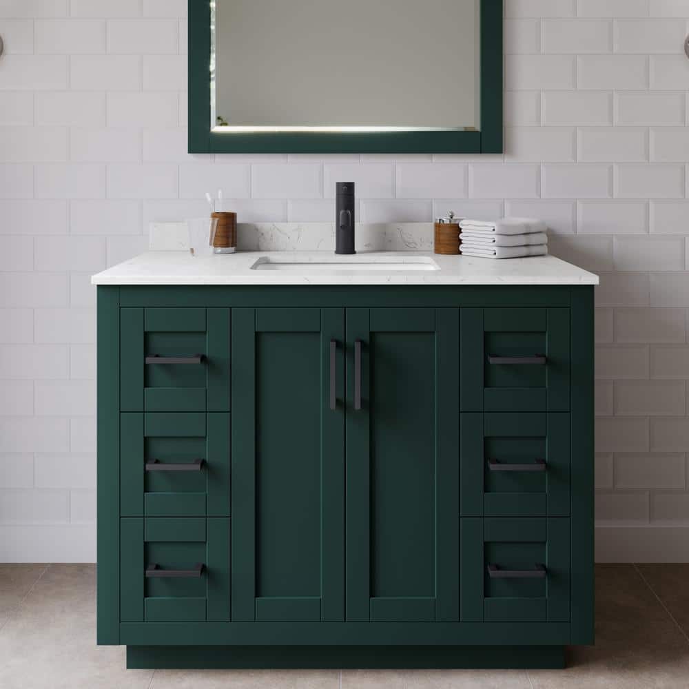Miranda 42 in. W x 22 in. D x 33.75 in. H Single Sink Bath Vanity in Green with Carrara Cultured Marble Top and Mirror price history on PriceWatchPro