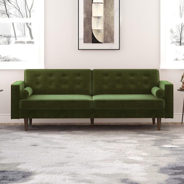 Kearney Mid Century Tufted Tight Back Velvet Upholstered Sofa in Olive Green CYM02417