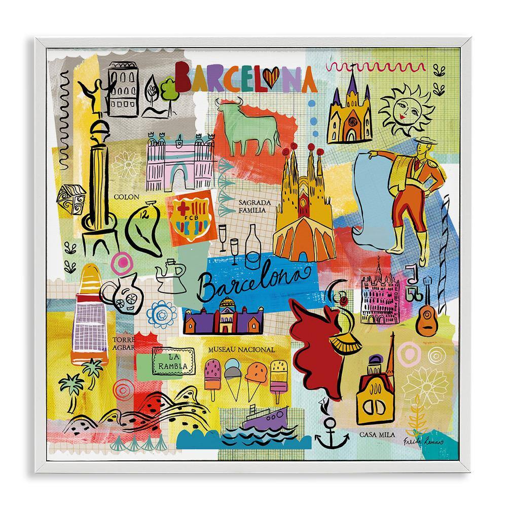 Barcelona Landmarks Spain Traditions by Veronique Charron White Framed Travel Giclee Art Print 12 in. x 12 in. price history on PriceWatchPro