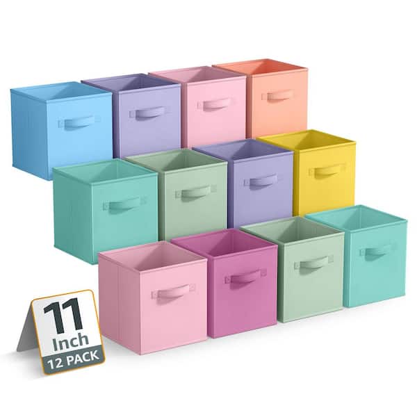 Foldable Storage and Organizer Bins with Handles, Multicolored 11 in. x 10.5 in. Fabric Decorative Box (Set of 12)