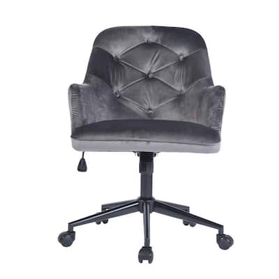 Gray Velvet Fabric Tufted Upholstered Computer Swivel Executive Chair Arm Chair Adjustable Height Office and Desk Chair