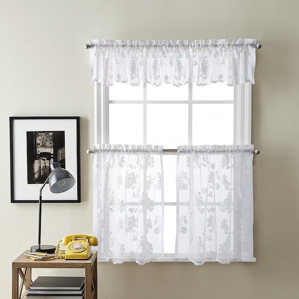 Curtainworks Silbella Lace White 28 in. W x 36 in. L Window Curtain Tier Pair