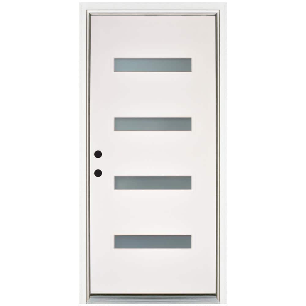 MP Doors 36 in. x 80 in. Smooth White Right-Hand Inswing 4-Lite Frosted Fiberglass Prehung Front Door N3068R4LTC224